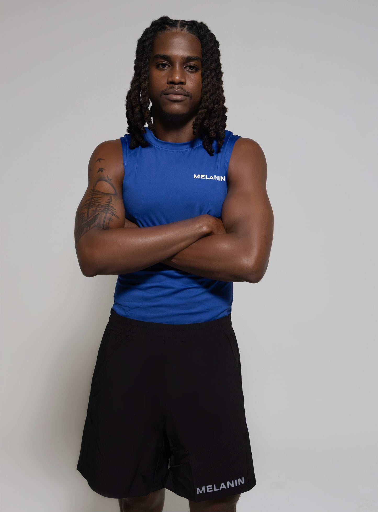 BLUE BLACK SLEEVELESS SHIRT