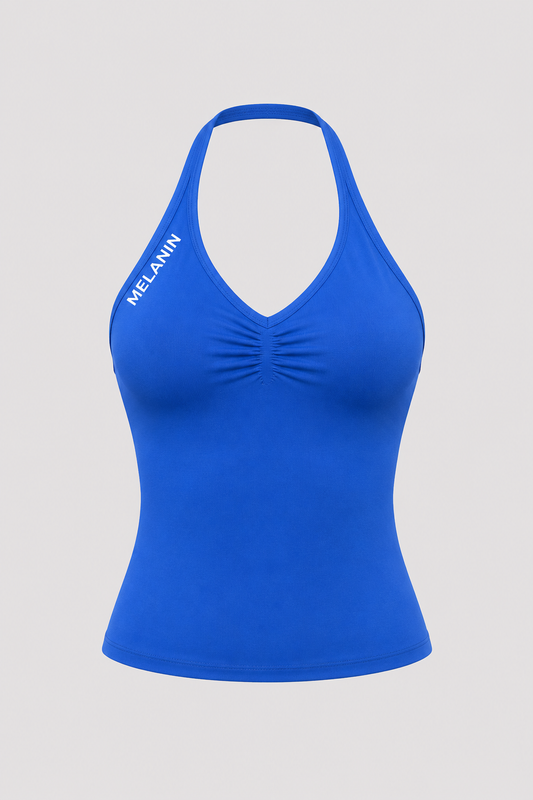 BLUE HALTER TOP