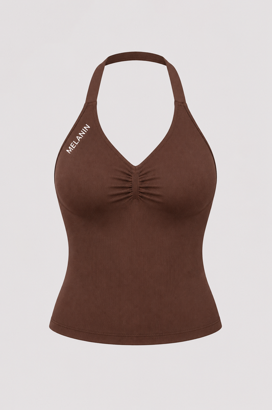 BROWN HALTER TOP