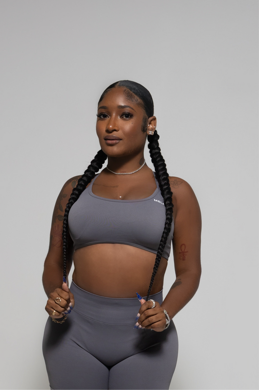 GREY CRISS CROSS BACK SPORTS BRA