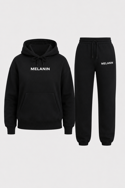 BLACK HOODIE AND SWEATPANTS