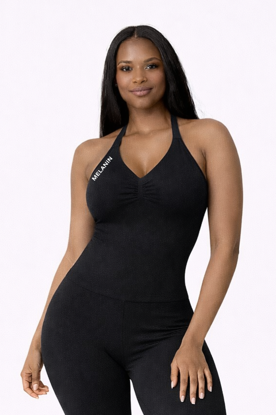 BLACK HALTER TOP