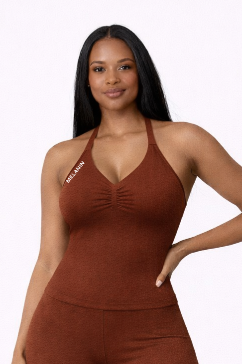 BROWN HALTER TOP